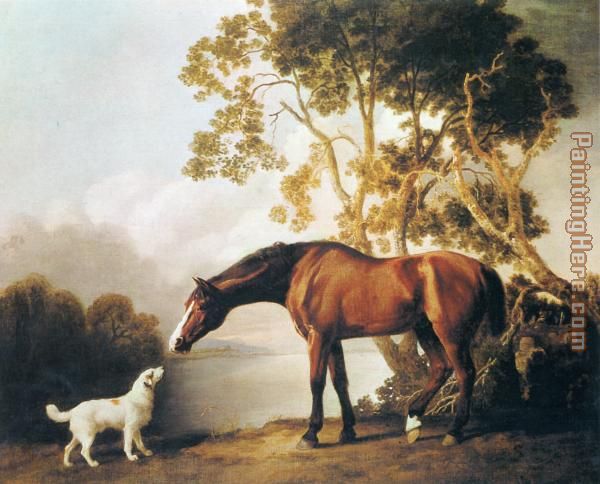 Bay Horse and White Dog painting - George Stubbs Bay Horse and White Dog art painting